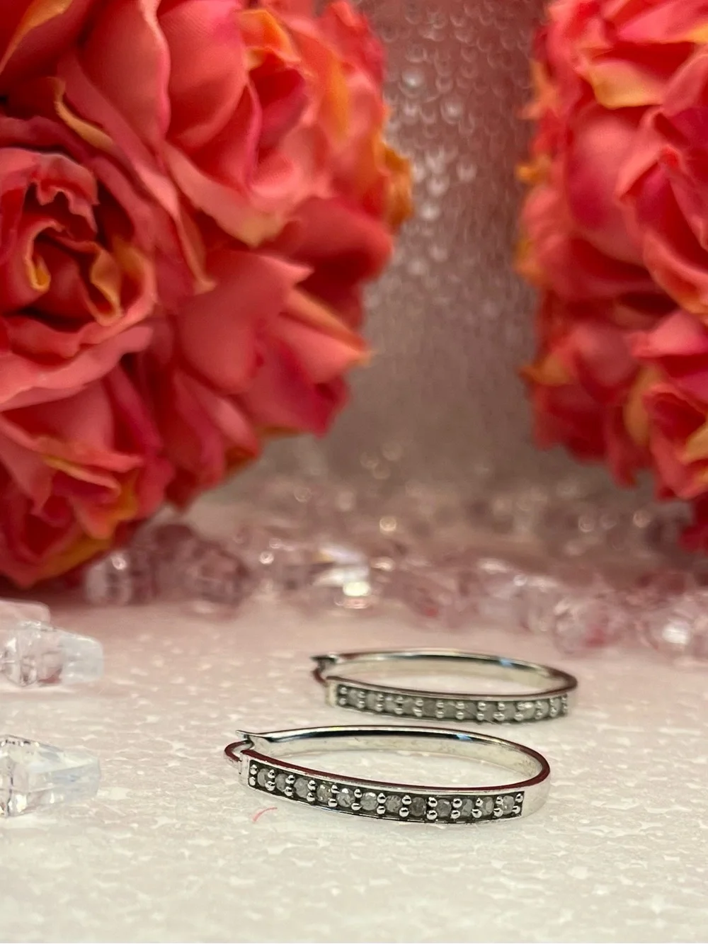 Sterling Silver diamond Hoop Earrings